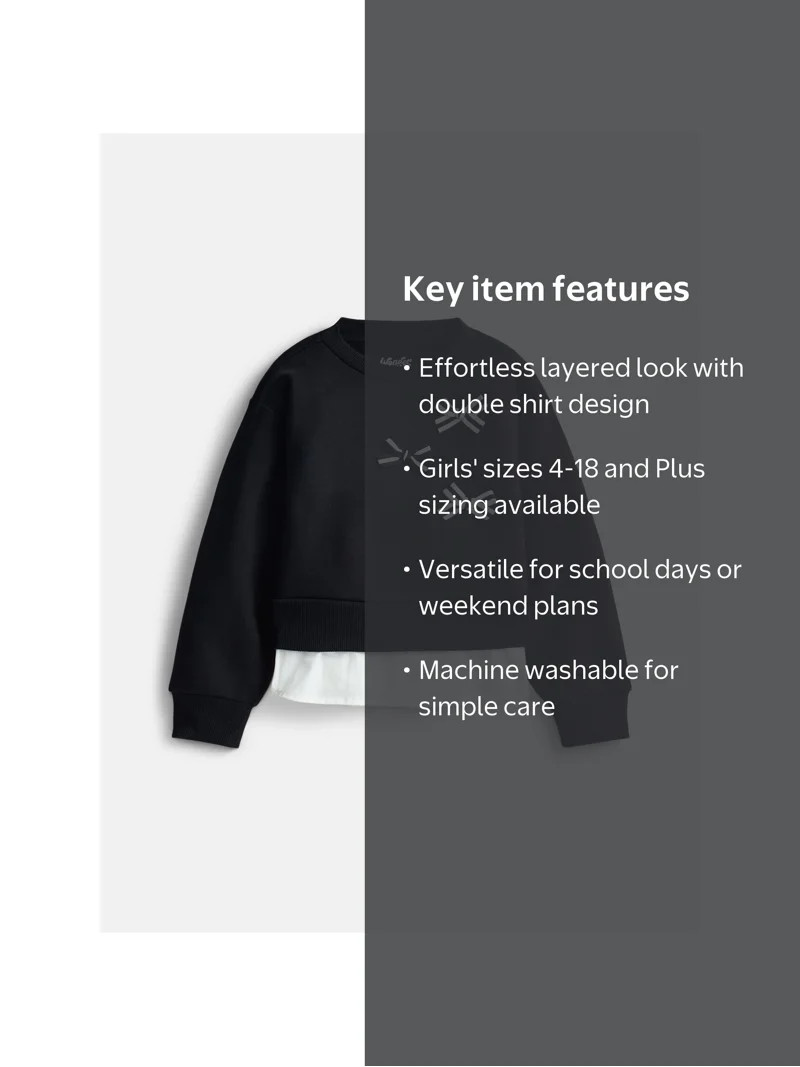 Wonder Nation Girls Double Top with Long Sleeves, Sizes 4-18 & Plus | Walmart (US)
