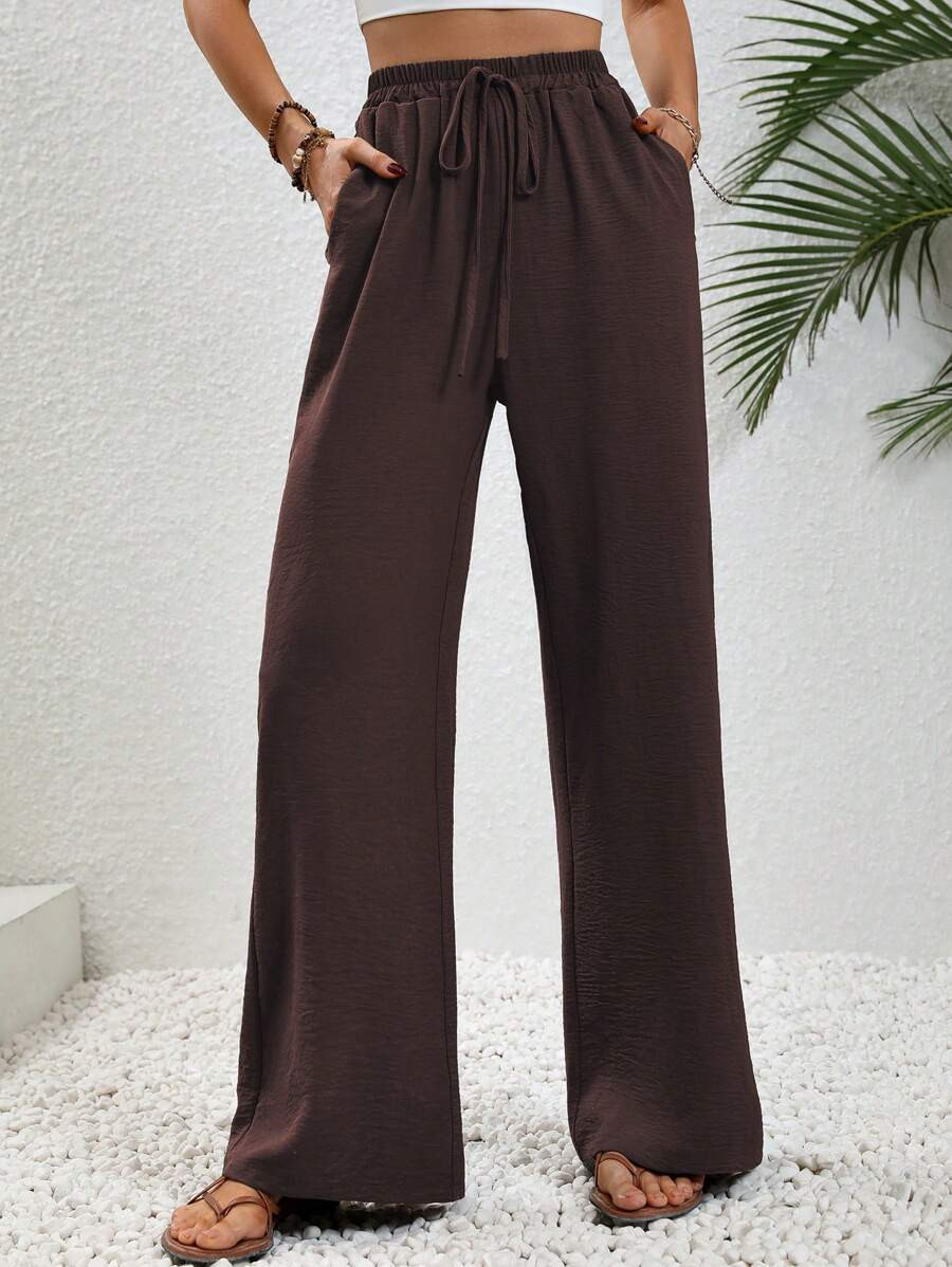 SHEIN LUNE Knot Waist Wide Leg Pants | SHEIN