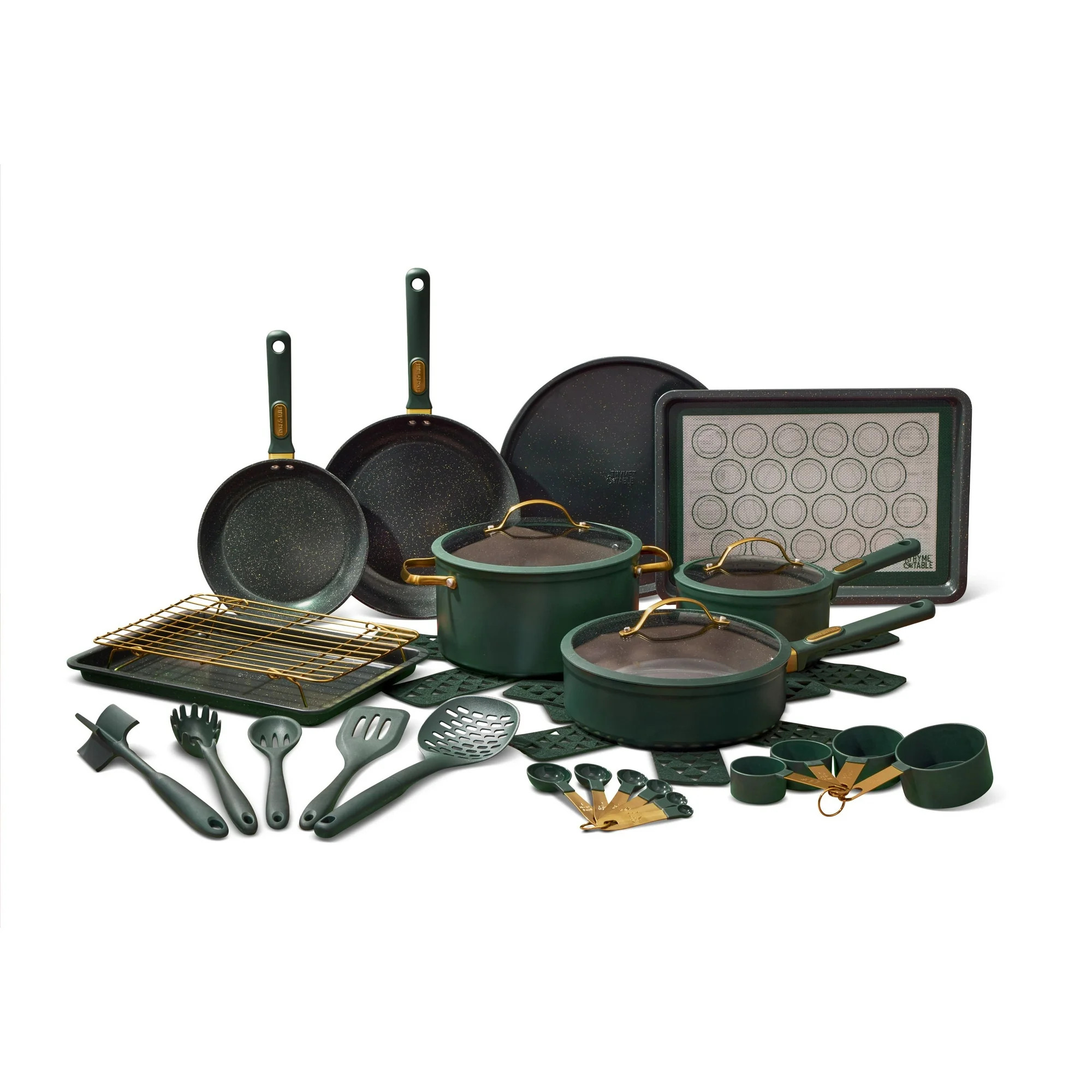Thyme & Table 32-Piece Aluminum Cookware Set - Green | Walmart (US)