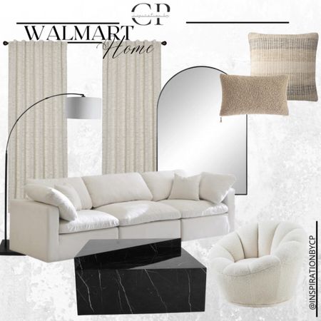 WALMART HOME, modern sofa, floor lamp, home living furniture, curtains, arched mirror, floor mirror, accent chair, swivel chair, marble, marble coffee table, black marble, throw pillows, modern home, home decor, boucle, Walmart finds, better homes and gardens

#LTKstyletip #LTKFind #LTKhome