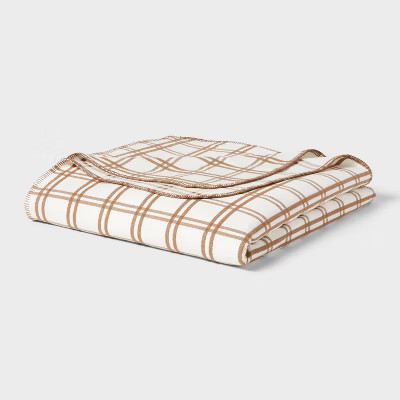 Twin/Twin XL Brushed Cotton Blanket Ivory/Brown Plaid - Threshold™ | Target