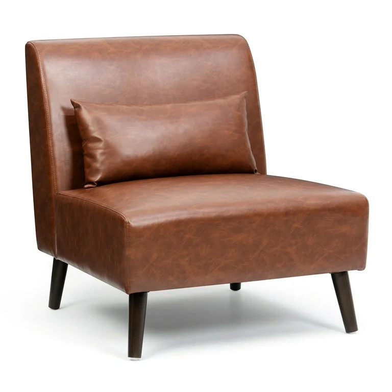 Crestlive Products Accent Chair PU Leather Armless Sofa Modern Upholstered Barrel Chair, Brown | Walmart (US)