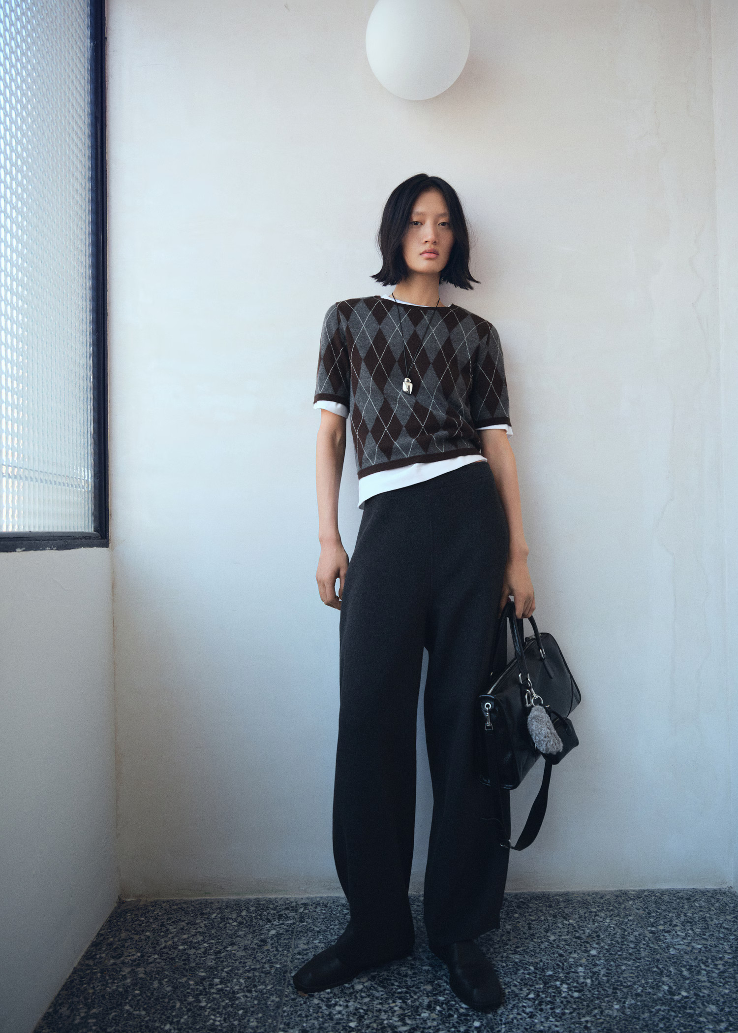 Rauten-Jersey mit kurzen Ärmeln - Damen | MANGO Österreich | Mango EU