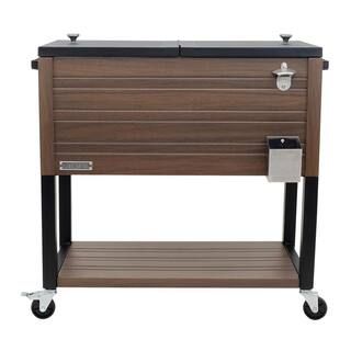 80 Qt. Portable Rolling Patio Cooler, Brown | The Home Depot