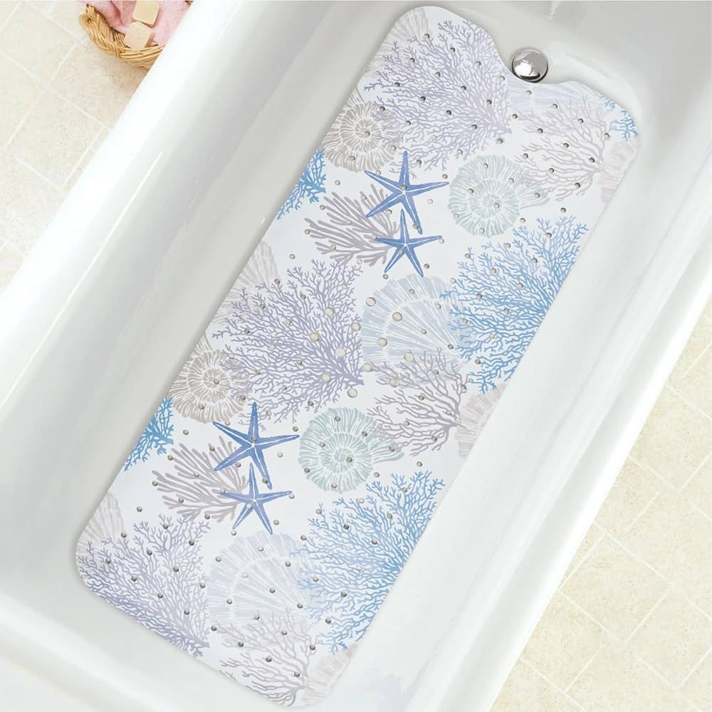 Marine Bath tub Mat, Non Slip Shower Floor Mat with Suction Cups and Drain Holes | Amazon (US)