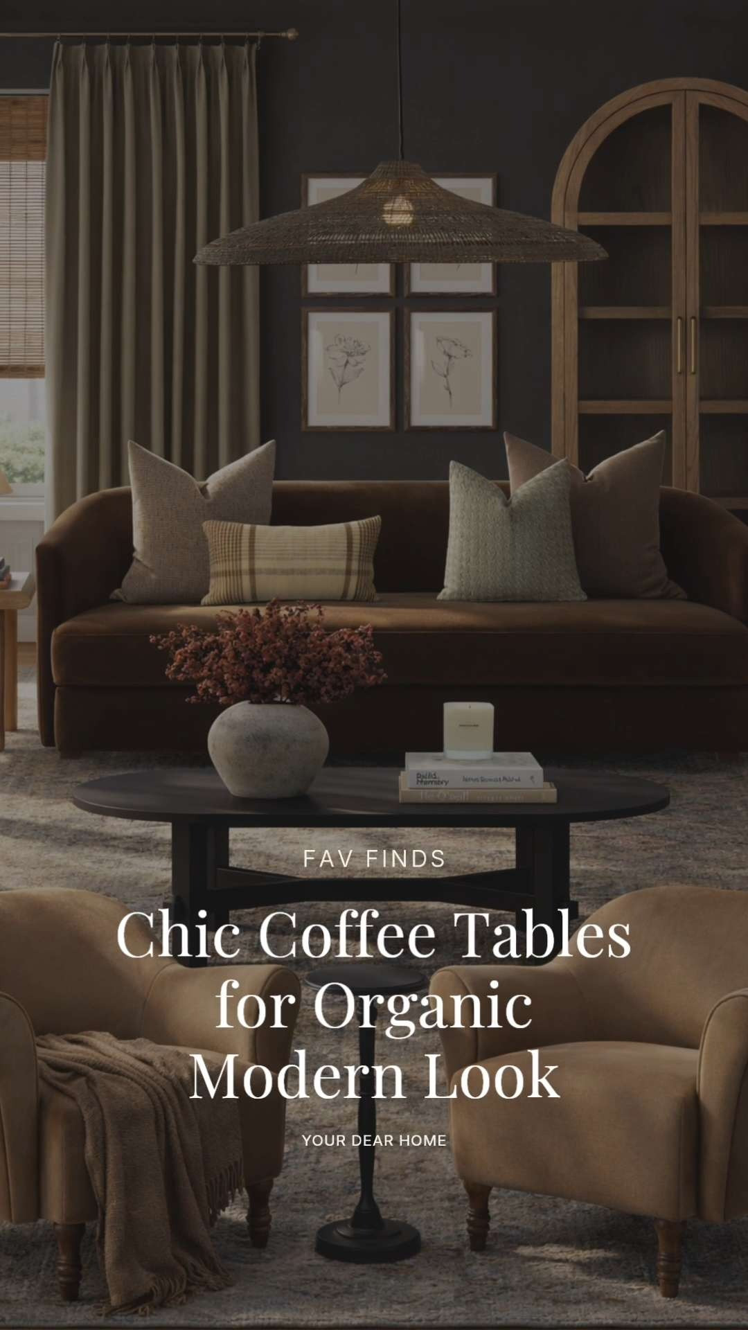 Chic coffee tables styled for an organic modern living room with warm tones, curved furniture, and layered textures that make the space feel cozy, elevated, and high-end. 

 #LTKHome
