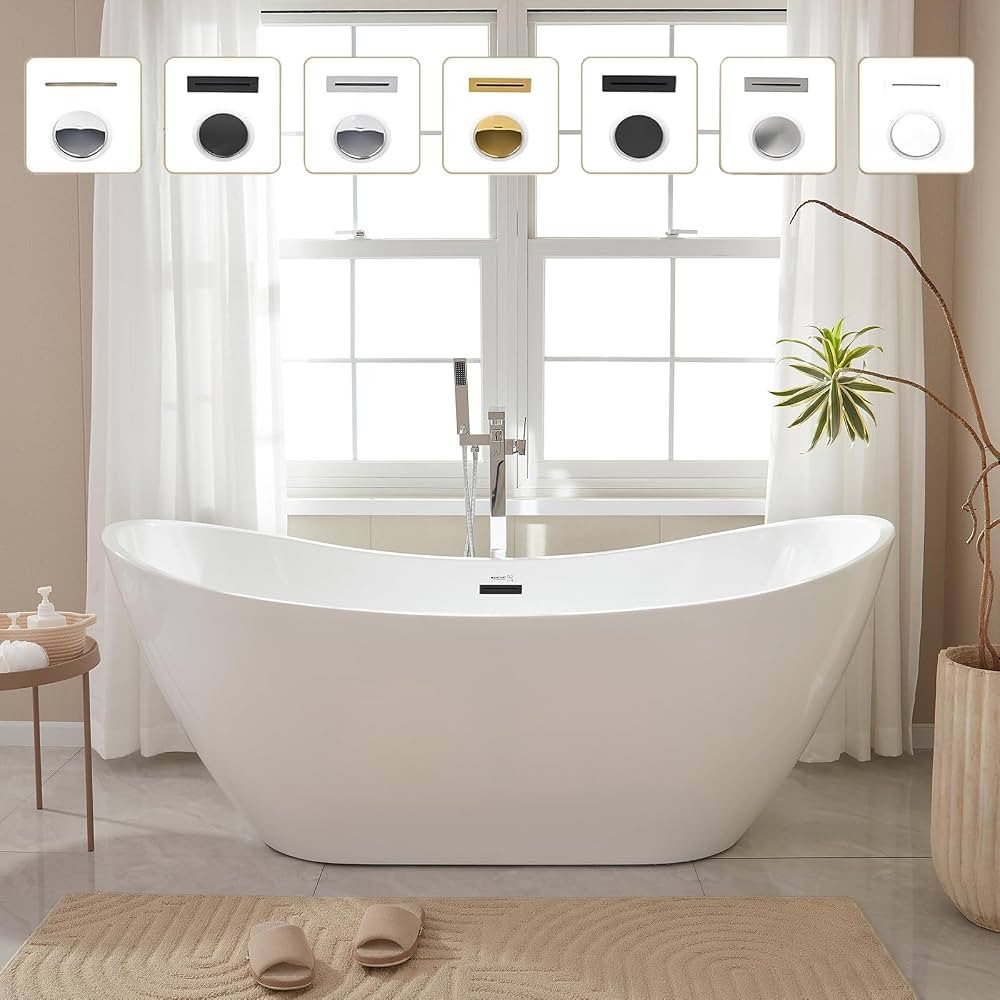 Vanity Art 71" Freestanding Bathtub | Free Standing Tub Stand Alone Tub with Contemporary Design ... | Amazon (US)