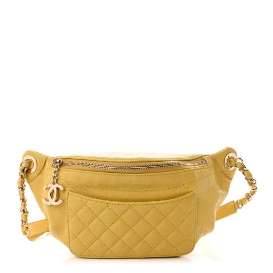 Crumpled Glazed Lambskin Quilted Waist Bag Fanny Pack Yellow | FASHIONPHILE (US)