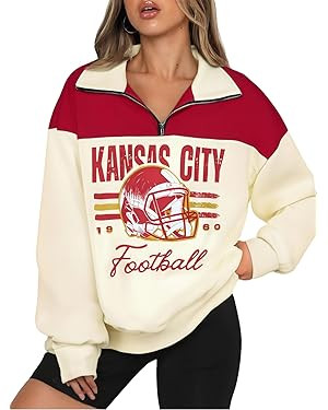 LUKYCILD Football Sweatshirts for Women Quarter Zip Pullover Football Season Game Day Shirts Casu... | Amazon (US)