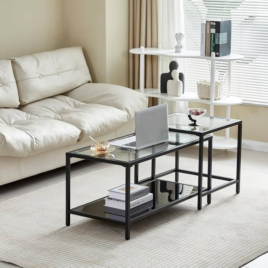 Coffee Table Nesting Set of 2, Center Coffee Table Set with Tempered Glass, Modern Side Tables fo... | Amazon (US)