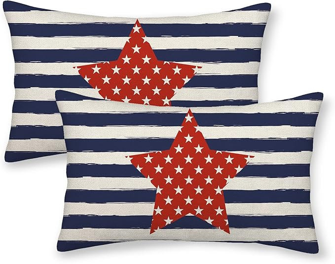 4th of July Pillow Covers 12x20 Inch Set of 2 Memorial Day Independence Day Blue Stripe Red Star ... | Amazon (US)