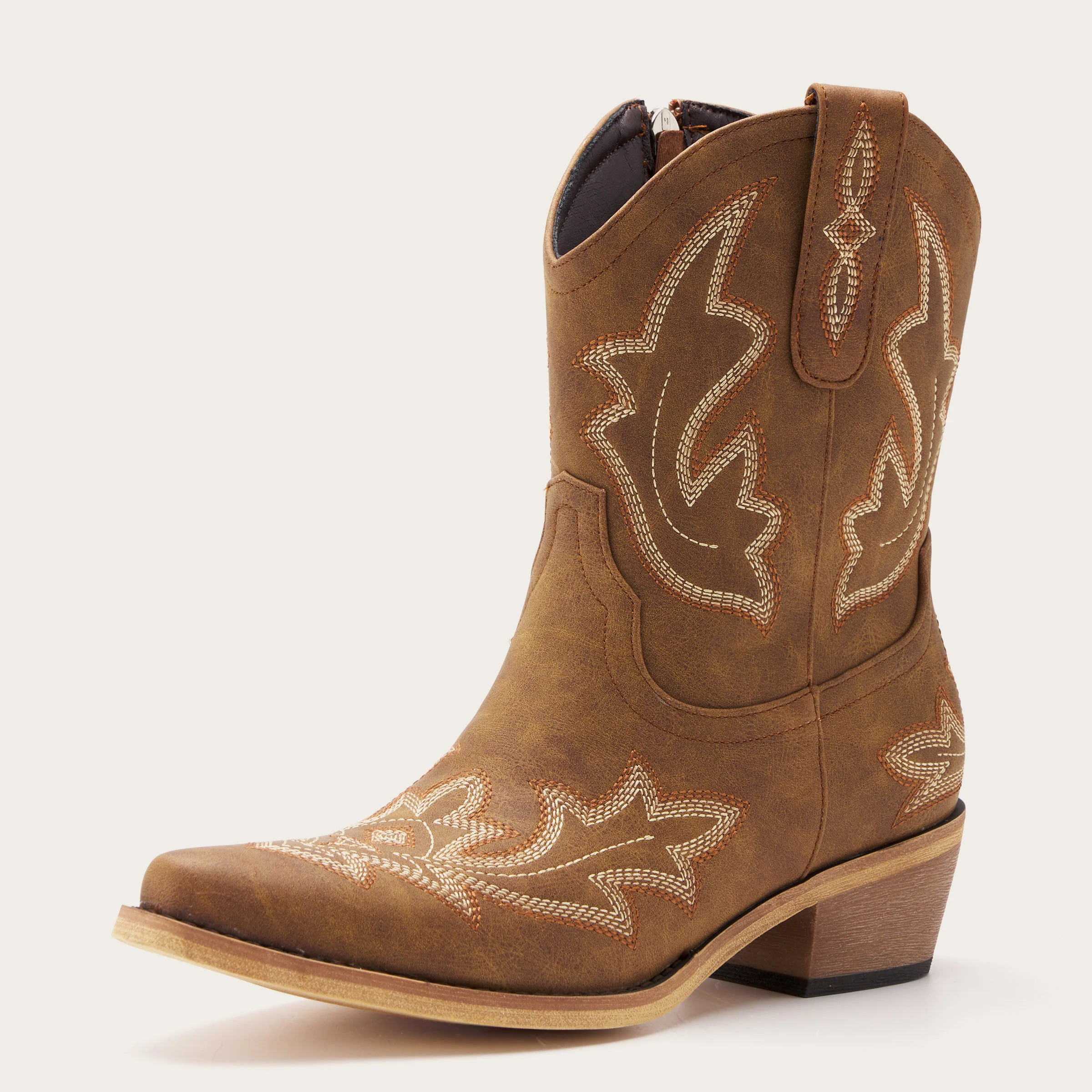 Brown Embroidered Cowboy Boots with Classic Western Design | REDTOP
