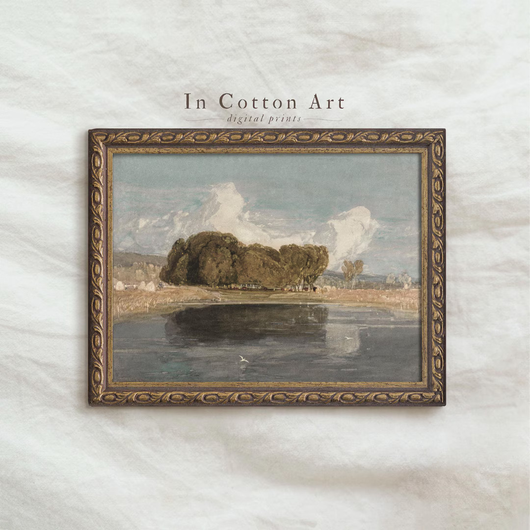 Tranquil Lake Scene Digital Download, Vintage Landscape PRINTABLE Wall Art, Rustic Countryside Tr... | Etsy (US)