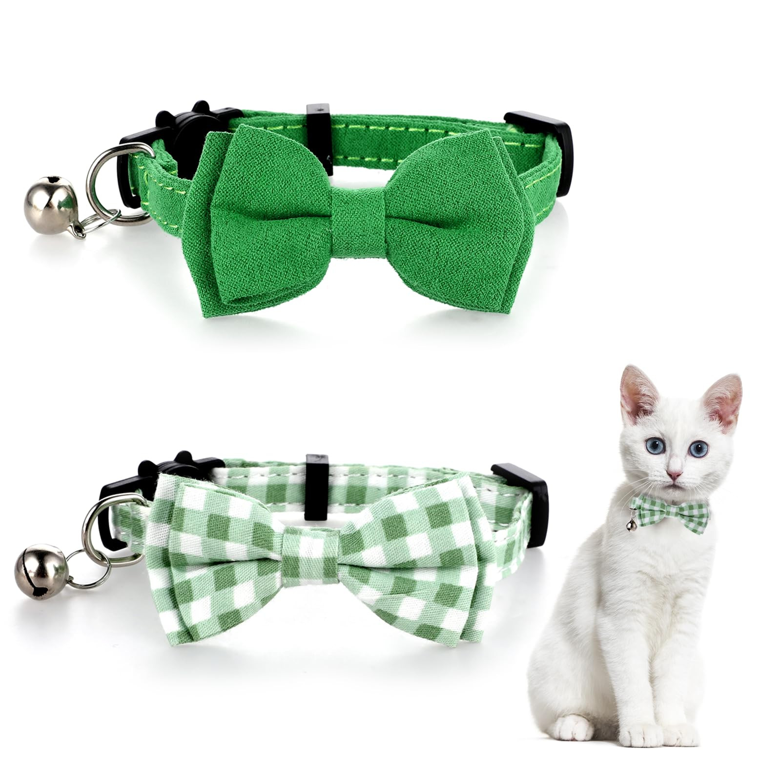 2 Pcs Bowtie Cat Collar with Bell Breakaway Cat Collars Cute Boy Kitten Collar Adjustable Small P... | Amazon (US)