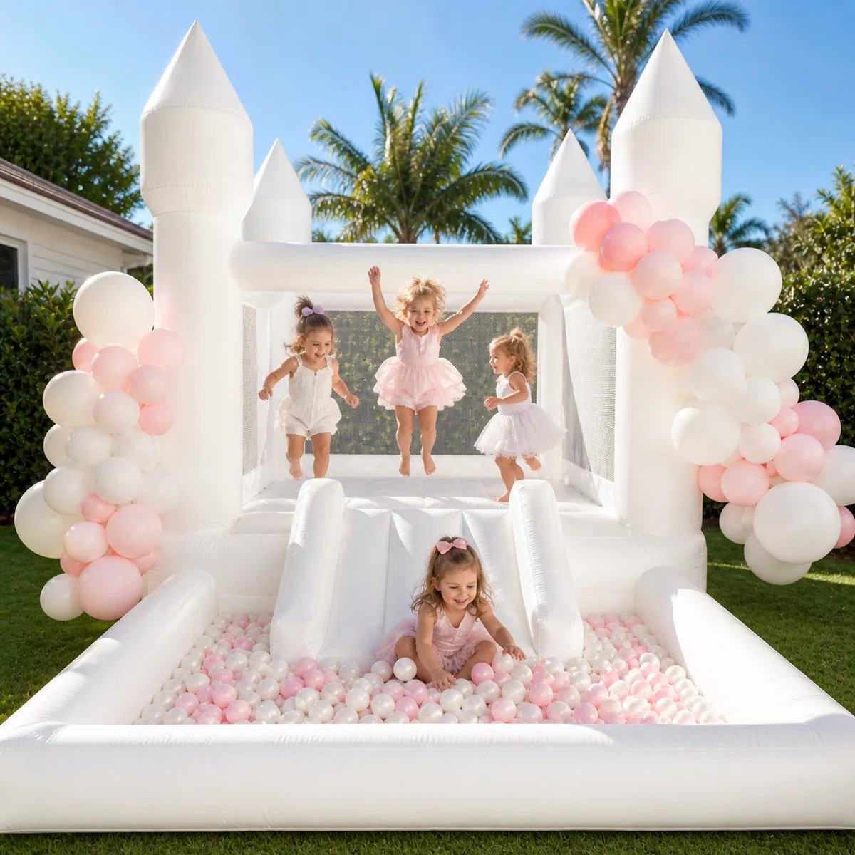13' X 8' White Bounce House With Slide & Ball Pit & Air Blower | Wayfair North America