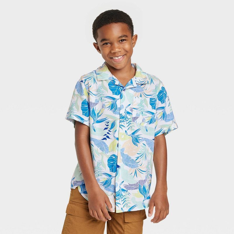 Boys' Short Sleeve Tropical Printed Button-Down Resort Shirt - Cat & Jack™ White | Target