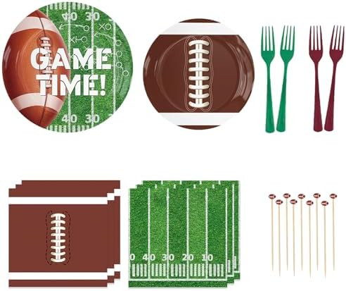 130 Pcs Football Party Supplies Kit Serve 20 – 9”/7” Plates, Napkins, Forks & 3D Mini Footb... | Amazon (US)