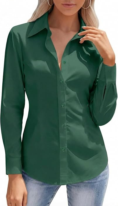 HOTOUCH Button Down Shirts for Women Long Sleeve Stretch Dress Shirts | Amazon (US)