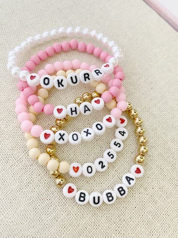 Personalized Custom Beaded Word Name Letter Bracelet Friendship Elastic Stacking Colorful Stretch... | Etsy (US)