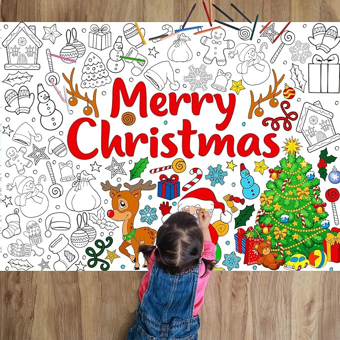 Christmas Coloring Books for Kids Xmas Giant Coloring Poster Holiday Large Coloring Tablecloth Ch... | Amazon (US)