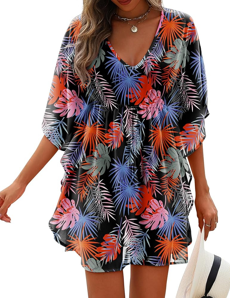 AI'MAGE Womens Beach Swimsuit Coverup Sexy Sheer Bathing Suit Cover Up Dress Swimwear Tie Waist C... | Amazon (US)