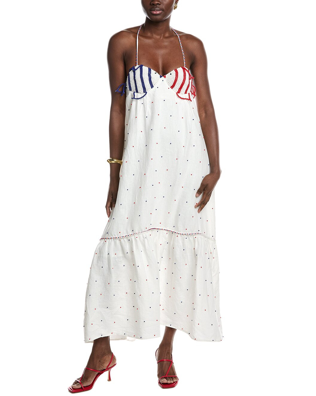 Beaded Fishes White Sleeveless Maxi Dress | Gilt & Gilt City