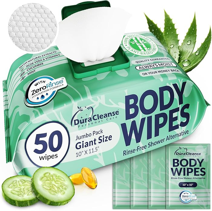 Body Wipes for Women, Extra Moist No Rinse Bathing Wipes-50 XL Shower Cloths + 4 Travel Size Bath... | Amazon (US)