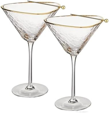 Sisterly Drinkware Clear Hammered Martini Glasses Set of 2 – Handmade Gold Rim Cocktail Glasses... | Amazon (US)