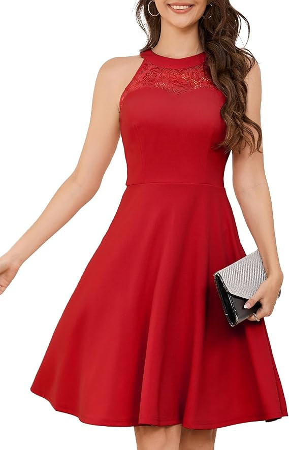 Bbonlinedress Women Cocktail Formal Wedding Dress Halter Evening Party Short Bridesmaid Holiday P... | Amazon (US)