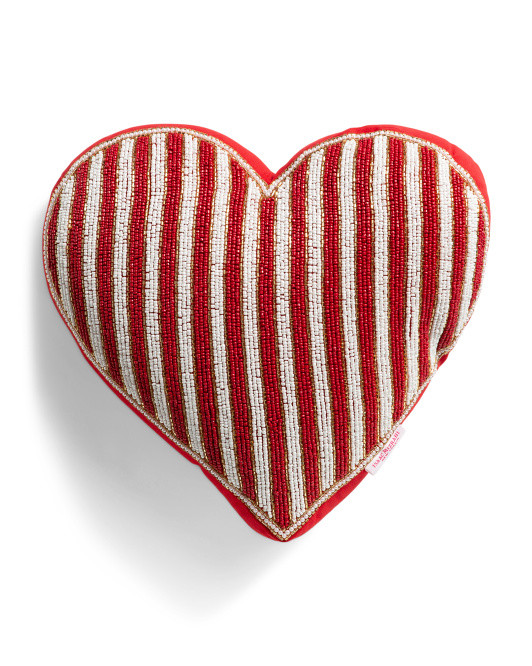 14x14 Striped Beaded Heart Pillow | TJ Maxx