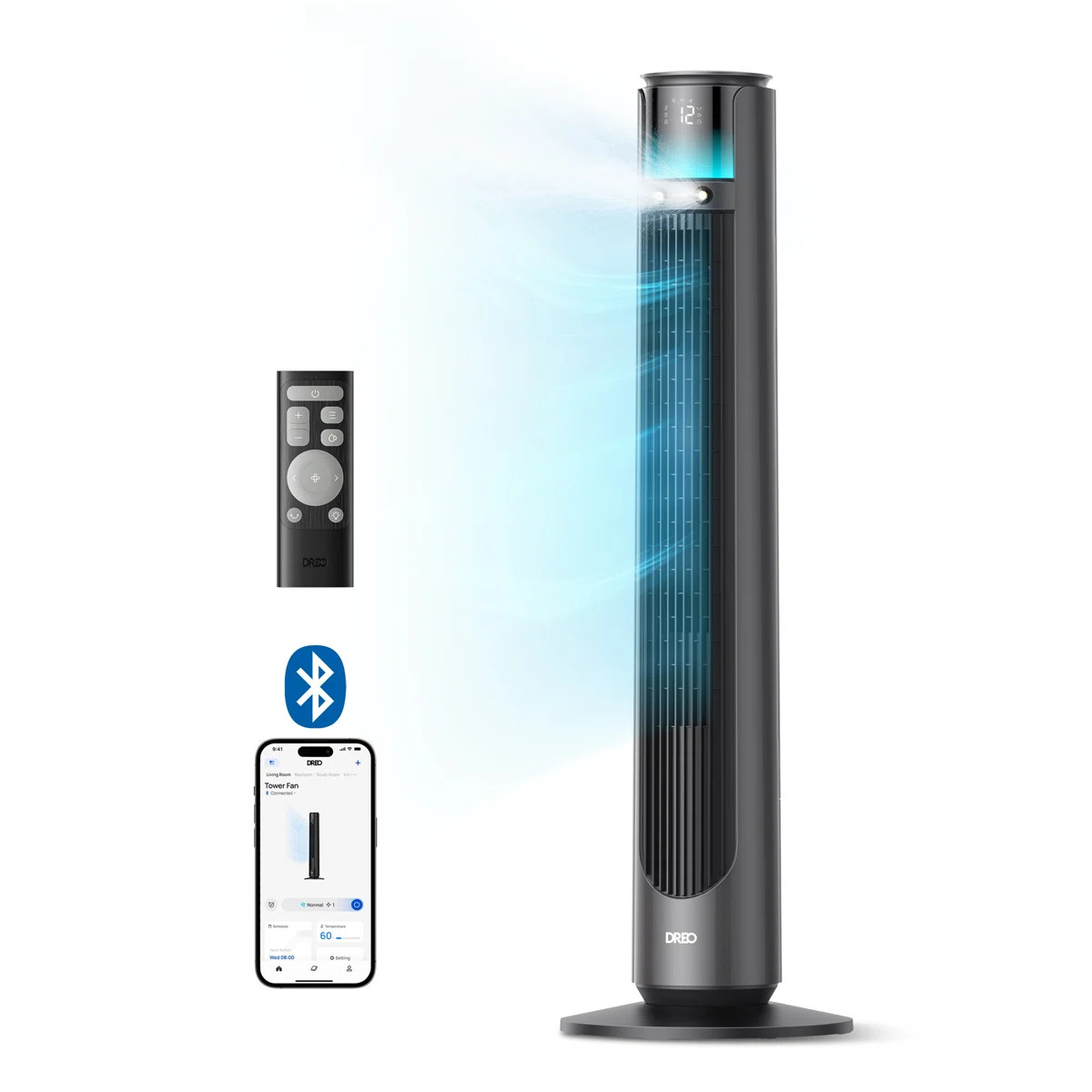 DREO 42 In. 12 Speeds Smart Outdoor Misting Tower Fan In Black W/Remote, 20 Ft Mist, 150\u00b0 Os... | Wayfair North America