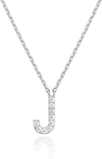 PAVOI 14K White Gold Plated Cubic Zirconia Initial Necklace | Letter Necklaces for Women | Amazon (US)