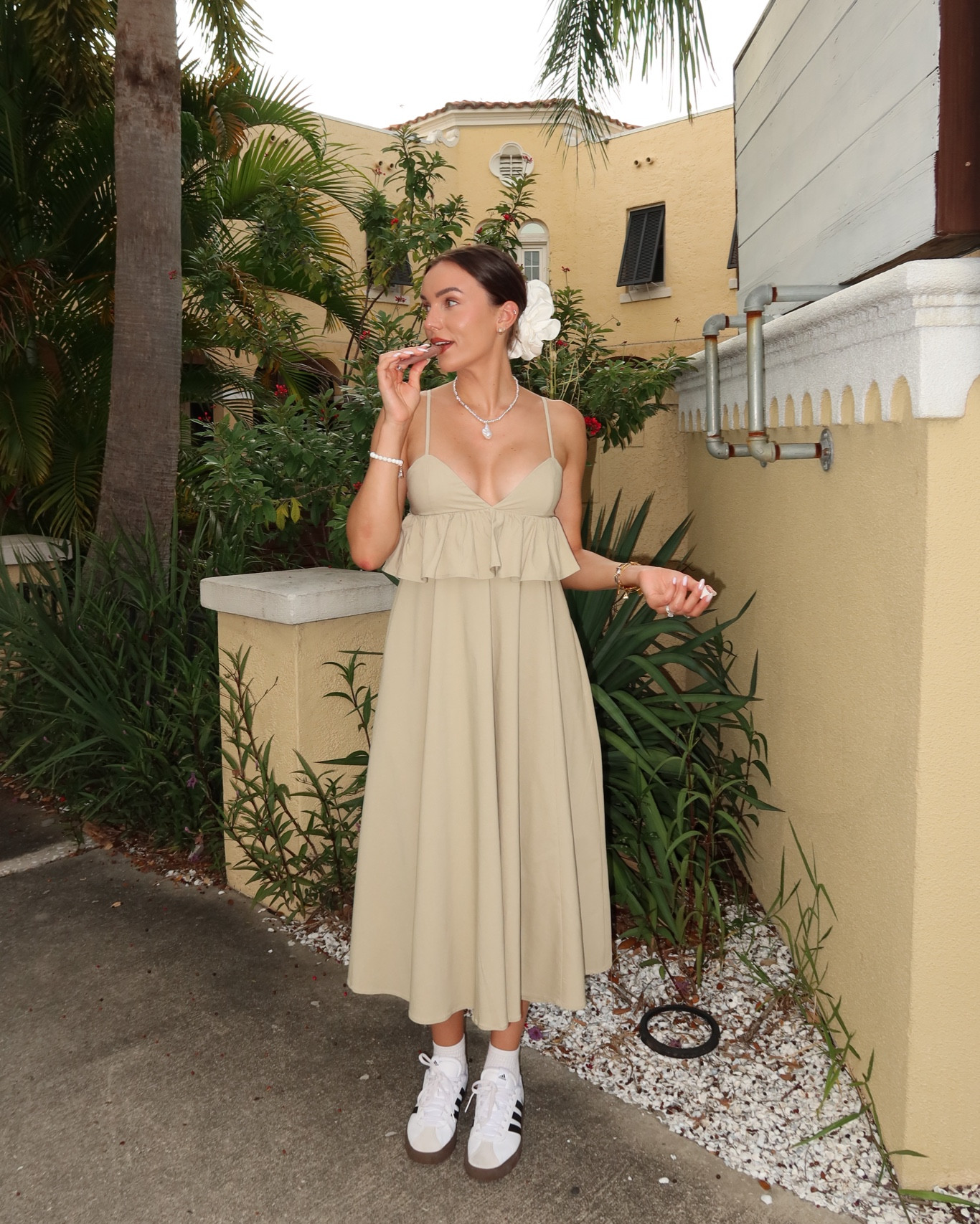 Love this nude peplum dress from WeWoreWhat! The straps are adjustable, and it’s made with a super-flattering stretch fabric. I sized up to a 6 to have some more coverage at the chest. 

Will definitely be taking the Sambas/Adidas and the jumbo scrunchie trends with me into the fall ✨

#LTKTravel