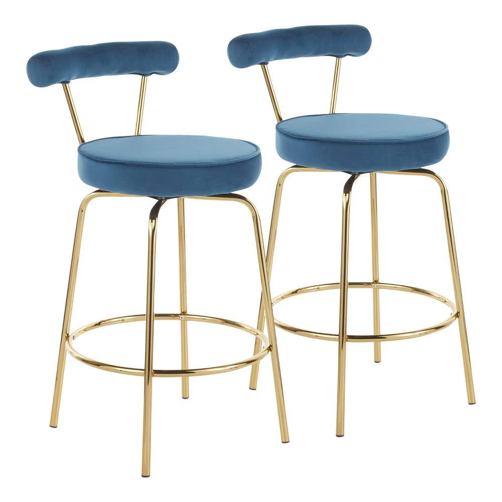 Set of 2 Rhonda Glam Counter Height Barstools Blue Velvet - LumiSource | Target