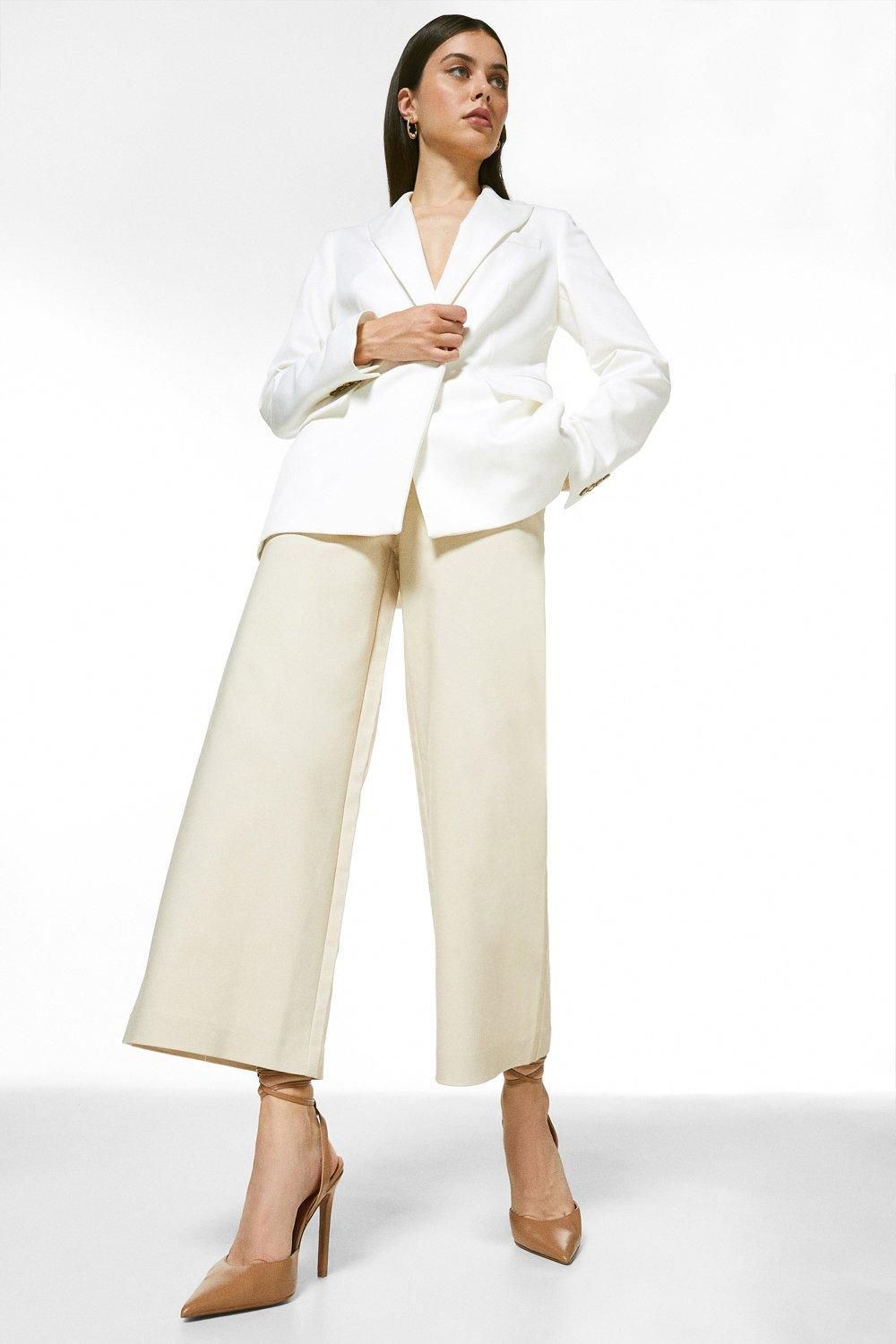Wide Organic Woven Cotton Trouser | Karen Millen UK + IE + DE + NL