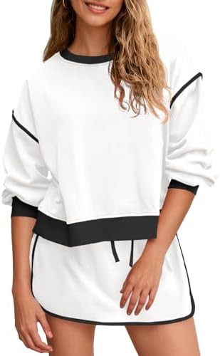 Fisoew Womens Sweatsuits 2 Piece Set Crewneck Sweatshirts High Waisted Skort Skirts Tennis Runnin... | Amazon (US)