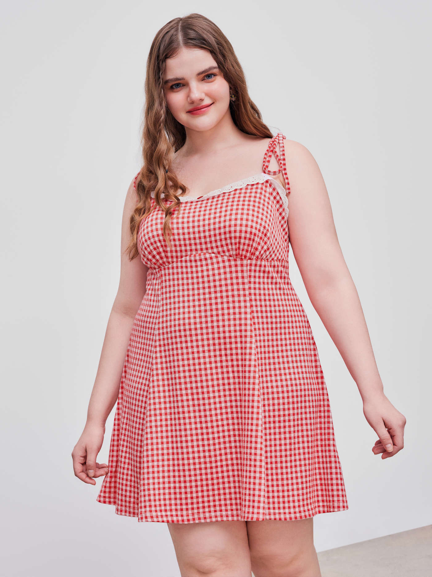 Square Neck Gingham Bowknot Mini Dress Curve & Plus | Cider