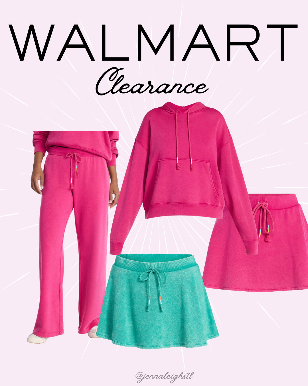 Walmart clearance find! The No Boundaries washed fleece skater skort and wide leg pants are on clearance online, and I also spotted the matching hoodie on clearance at my local Walmart. The hoodie isn't marked down online yet, so be sure to check your local store because you might get lucky and score the full set on clearance. 

 #LTKootd #LTKSaleAlert #LTKMidsize