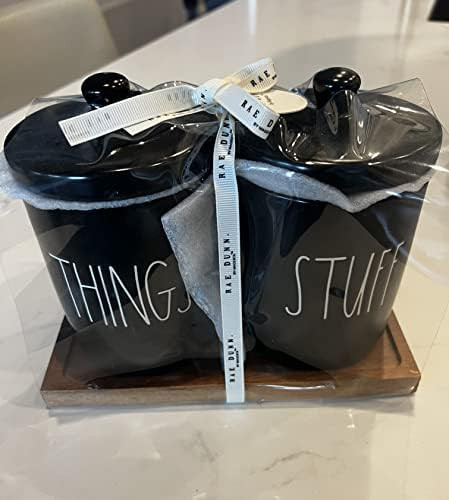 Amazon.com: Rae Dunn by Magenta 2-pc. Ceramic Canister Set/Organizer Jars with Wood Tray for Kitc... | Amazon (US)