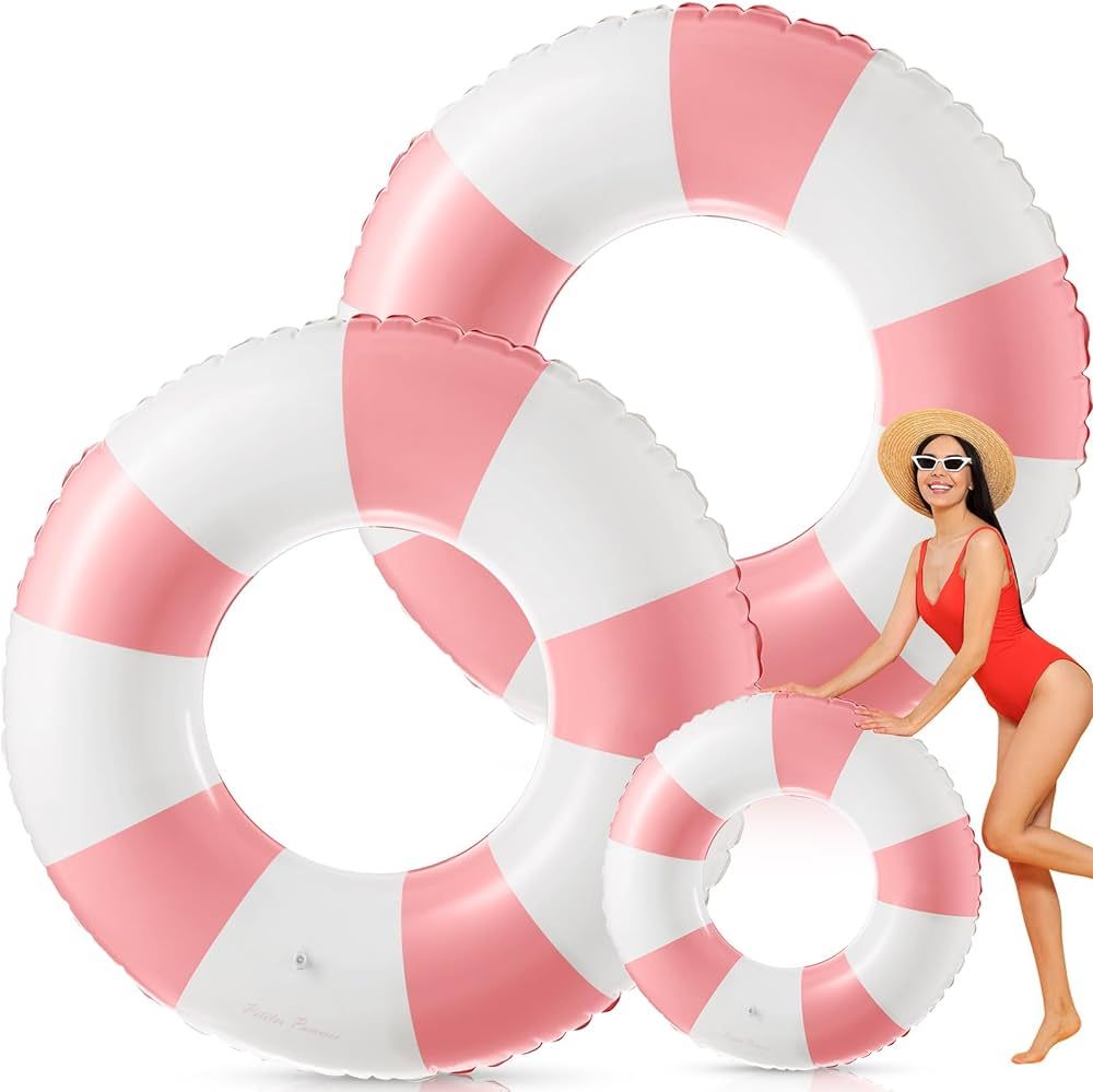 Jumbo Inflatable Pool Float 47.24 Inch Floaties Pool Tubes Pink Classic Striped Pool Rings for Ki... | Amazon (US)