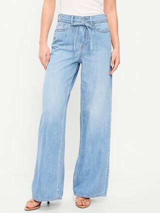 High-Waisted Baggy Wide-Leg Drawstring Jeans | Old Navy (US)