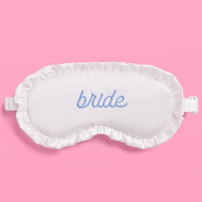 xo, Fetti Ruffled Bride Sleep Mask, White Satin + Blue Embroidery | Bachelorette Party Decoration... | Amazon (US)