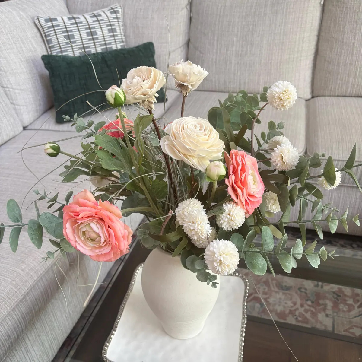 18.9" Real Touch Fake Ranunculus in Peach Pink, Spring Summer Handmade/Wedding/Home/Kitchen Decor... | Etsy (Global)
