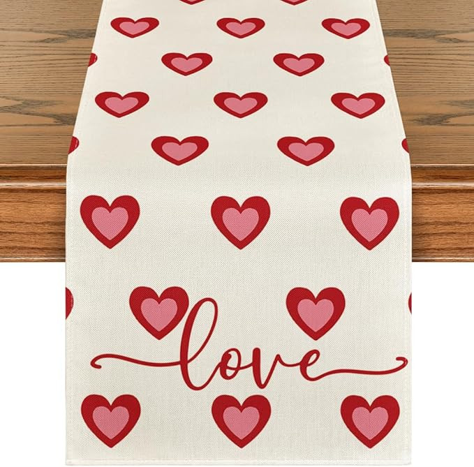 Artoid Mode Love Hearts Valentine's Day Table Runner, Wedding Kitchen Dining Table Decoration for... | Amazon (US)