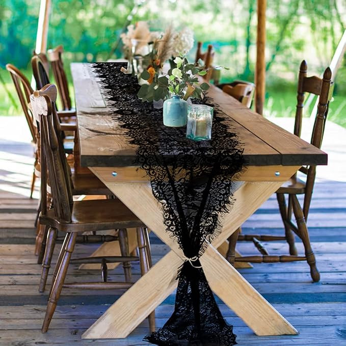 Pardecor Lace Table Runner 120inch 2pack Black Table Runner for Wedding Table Overlay Floral Lace... | Amazon (US)