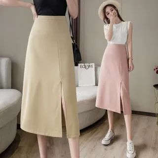High-Waist A-Line Side-Split Skirt | YesStyle Global