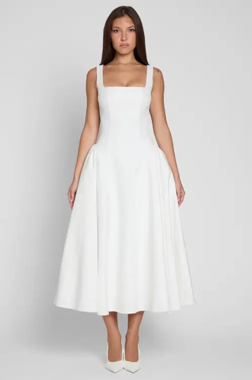 LEAU Chloe Corset Midi Dress in White at Nordstrom, Size Small | Nordstrom
