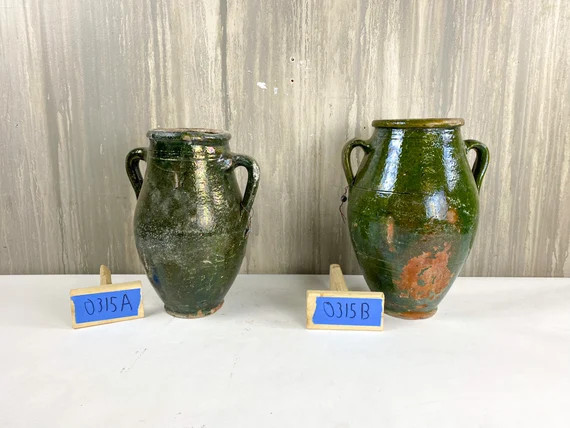 Green Glazed Rustic Pot Distressed Olive Jar | Etsy | Etsy (US)