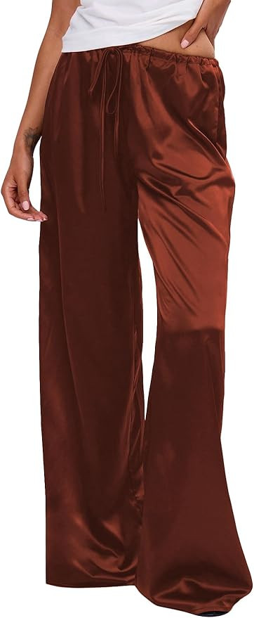 MakeMeChic Women's Summer Satin Silk Pants Y2k Baggy Wide Leg Pants Low Waist Beach Vacation Pant... | Amazon (US)