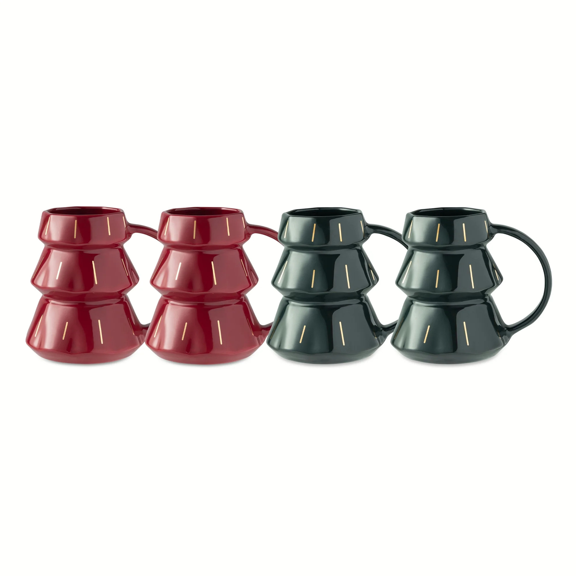 Thyme & Table 15 fl oz 4-Pack of Tree Shape Ceramic Mugs - Red and Green | Walmart (US)